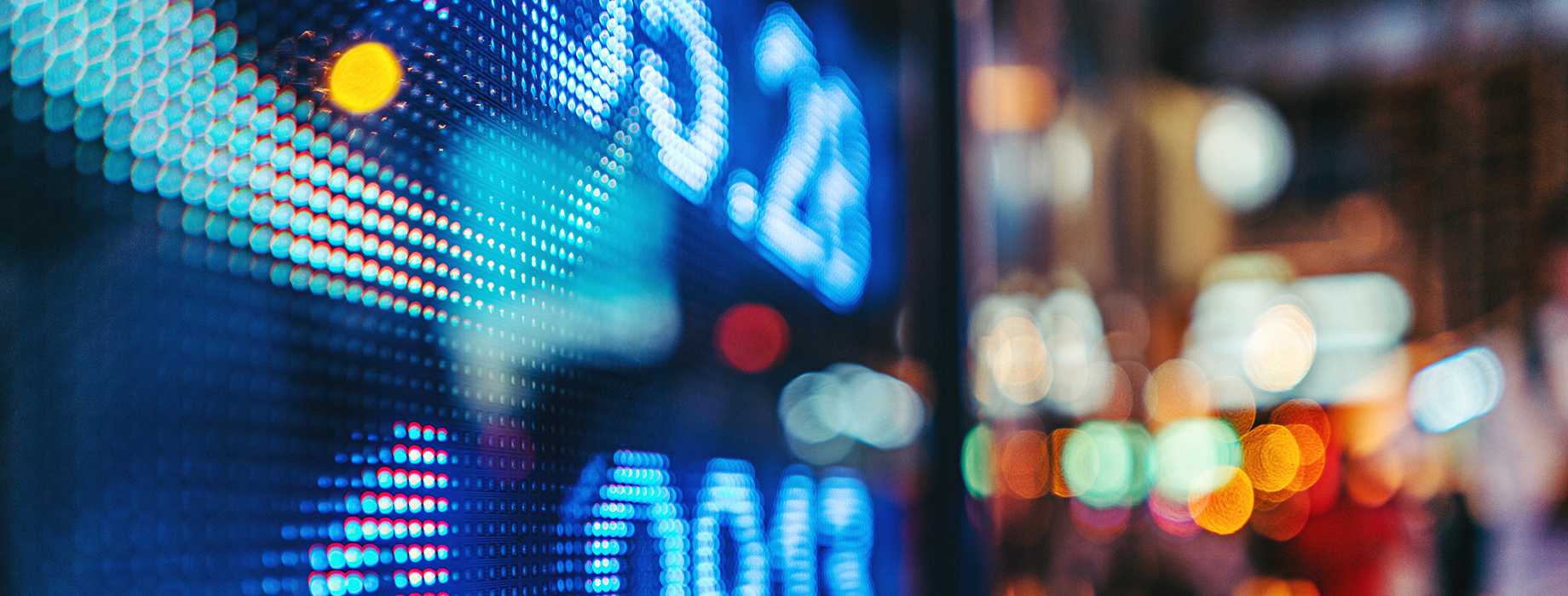 A financial markets ticker board
